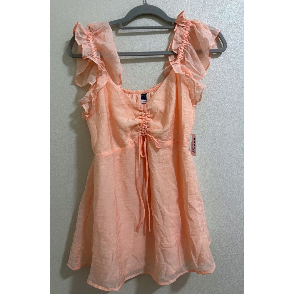 Old Navy Maternity Top Womens Medium Blush Pink Babydoll Flutter Sleeve Cinched